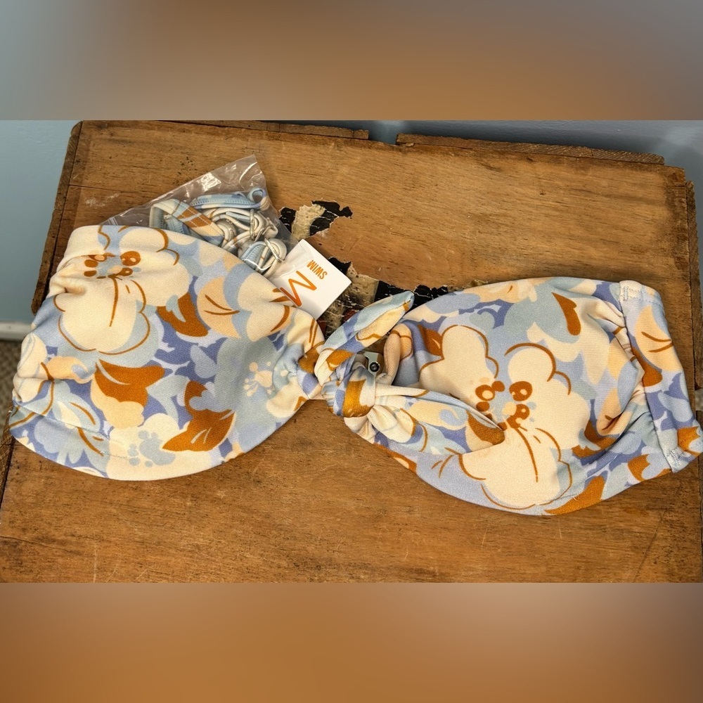 Minkpink Swim Bikini Bandeau Top Size Small Lumi Tie Front ~ Floral Retro Boho